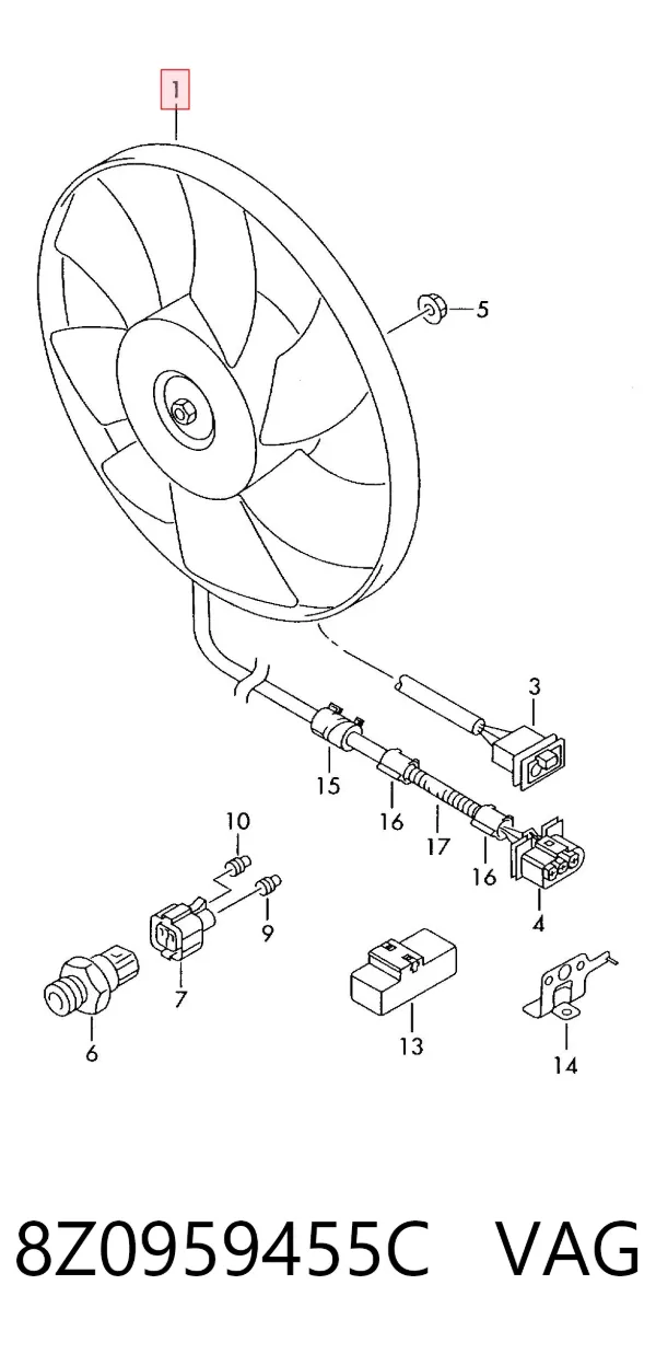 Ventilador del motor 8Z0959455C VAG