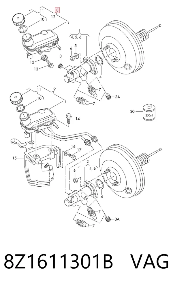 Depósito de líquido de frenos Audi A2 8Z0