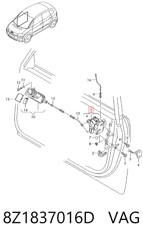 Cerradura de puerta delantera derecha 8Z1837016D VAG