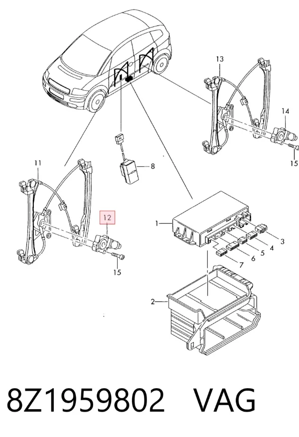 Motor del elevalunas de la puerta delantera derecha 8Z1959802 VAG