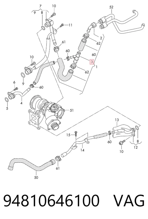 Brida del sistema de refrigeración (triple unión) 94810646100 VAG