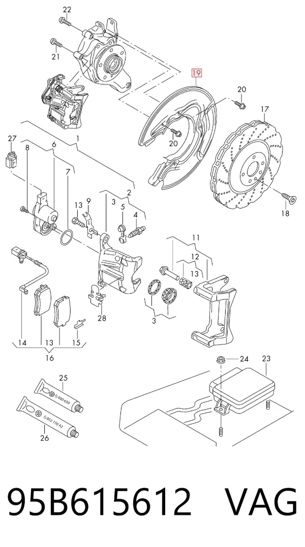 Protector de disco de freno trasero derecho 95B615612 VAG