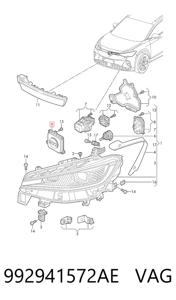 Centralita, faros xenon 992941572AE VAG