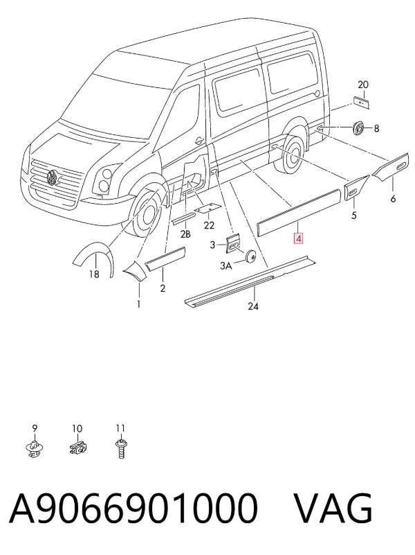 Moldura de puerta corredera A9066901000 VAG