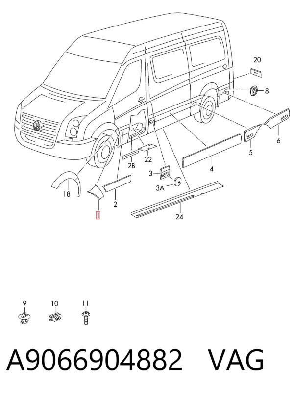 Moldura del guardabarros delantero derecho A9066904882 VAG