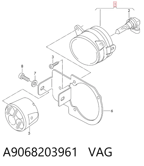 Faro antiniebla derecho A9068203961 VAG
