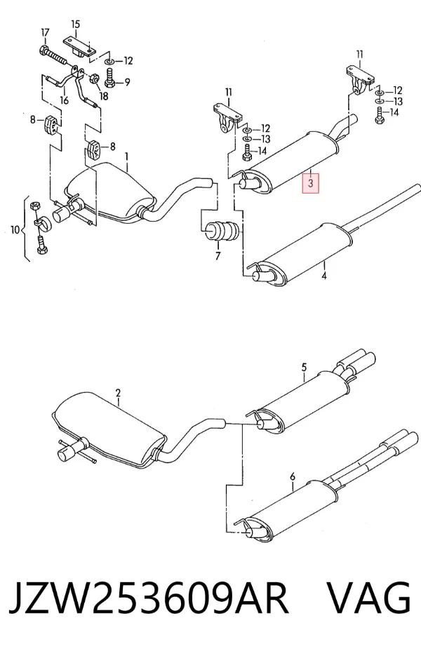 Silenciador trasero JZW253609AR VAG