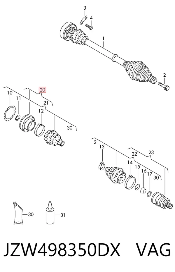 Junta homocinética interna delantera JZW498350DX VAG