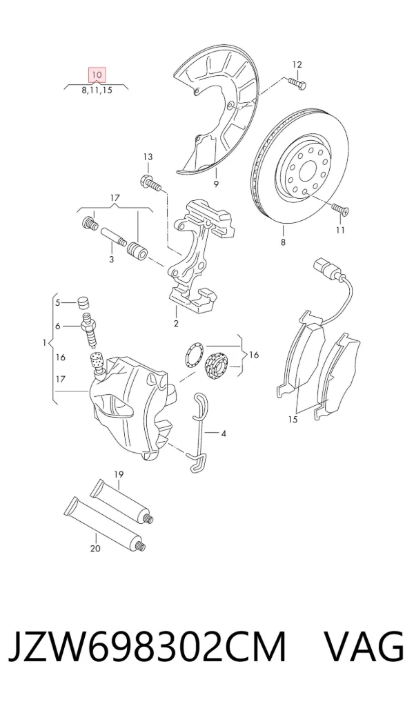 Juego de reparación de frenos delanteros JZW698302CM VAG