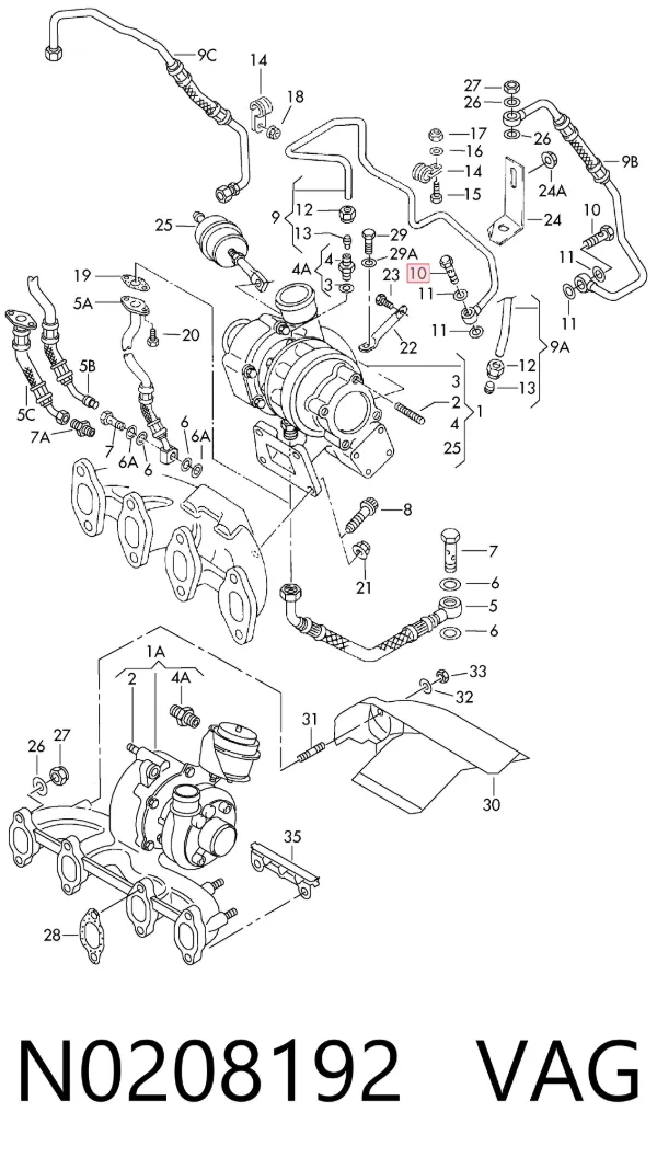 Perno de tubo de alimentación de aceite de turbocompresor N0208192 VAG
