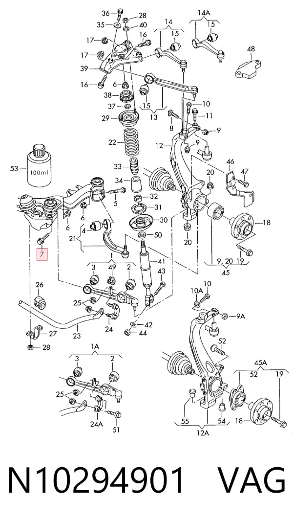 Perno de fijación del brazo inferior trasero N10294901 VAG