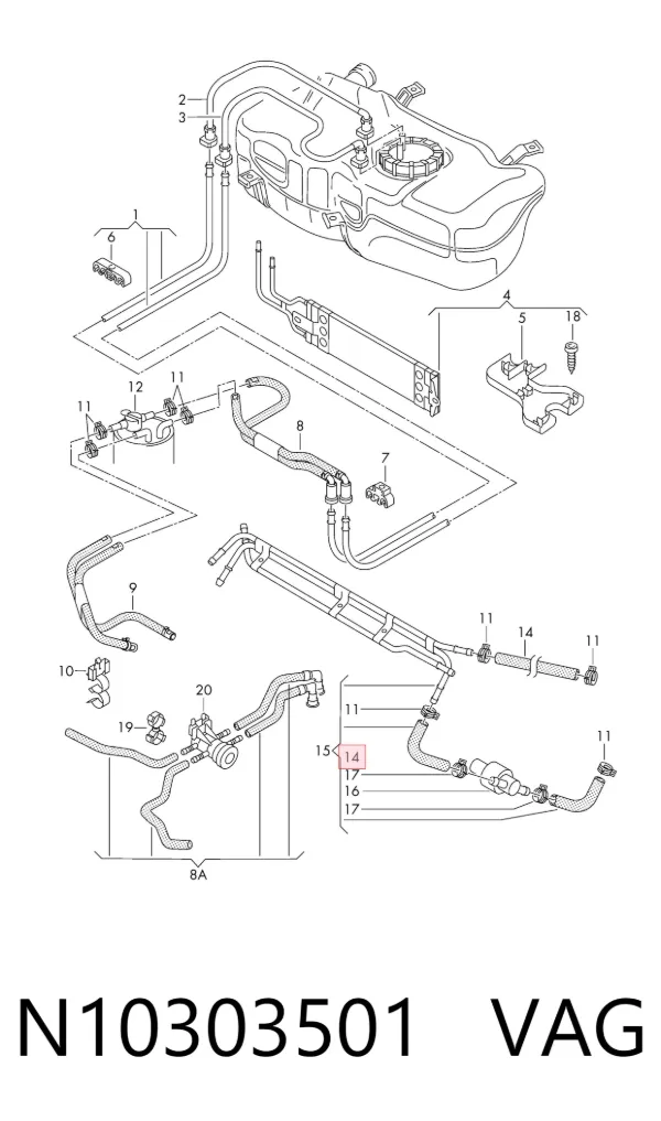 Manguera de combustible universal N10303501 VAG