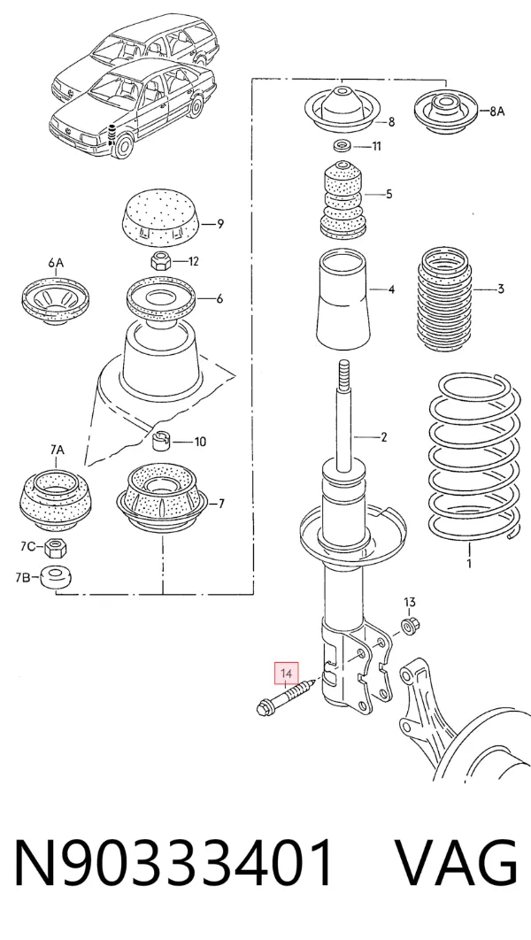 Tornillo de fijación del amortiguador delantero N90333401 VAG