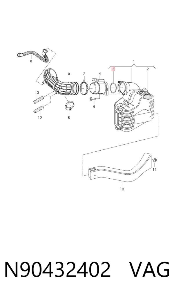 Junta tórica del tubo del intercooler N90432402 VAG