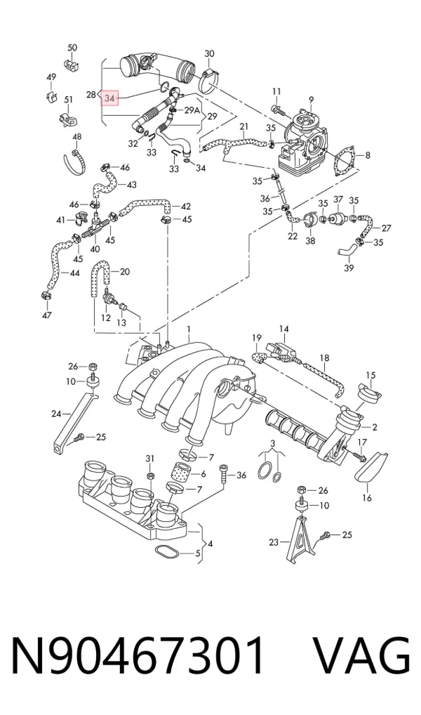 Anillo de sellado del separador de gases del cárter N90467301 VAG
