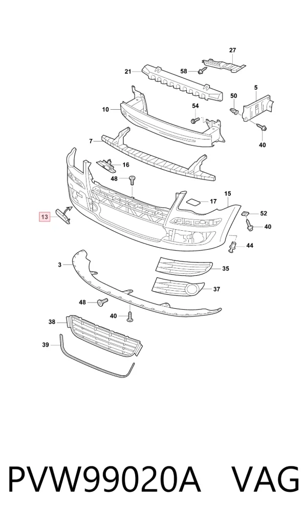 Tapa del enganche de remolcado delantera PVW99020A VAG