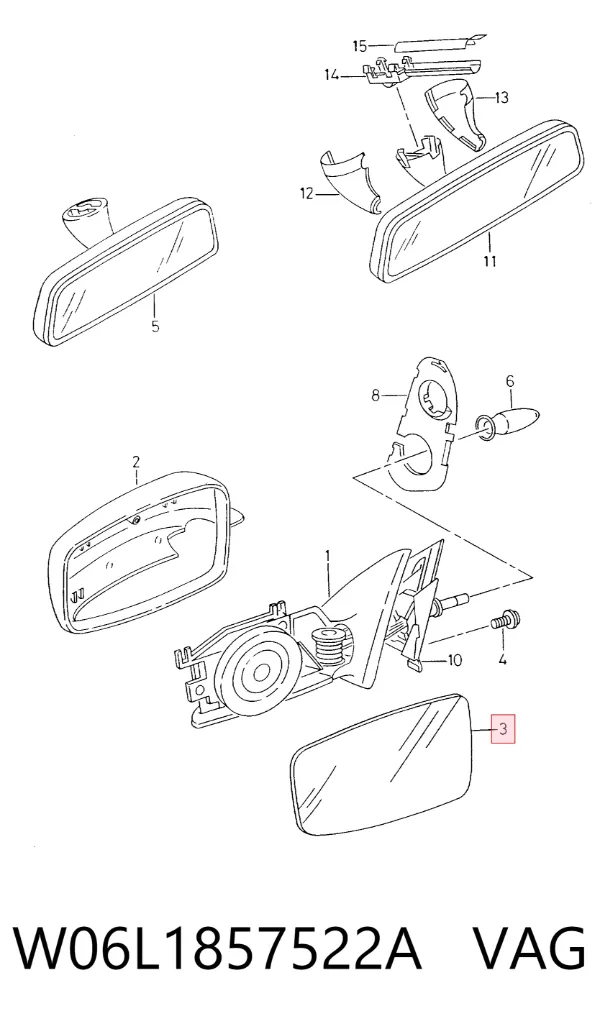 Cristal de espejo retrovisor derecho W06L1857522A VAG