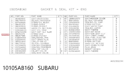 Juego completo de juntas de motor SUBARU 10105AB160