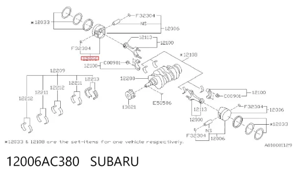 Pistón con bulón sin aros, sobremedida (+0,50 mm) 12006AC380 Subaru