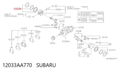 Juego de aros de pistón para motor, sobremedida (+0,25 mm) SUBARU 12033AA770