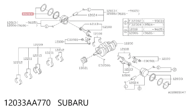Juego de aros de pistón para motor, sobremedida (+0,25 mm) 12033AA770 Subaru