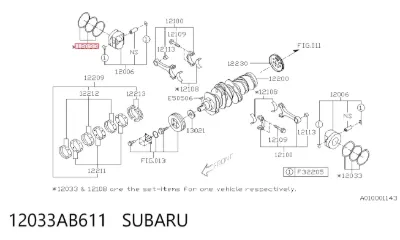 Juego de anillos de pistón, motor, STD SUBARU 12033AB611