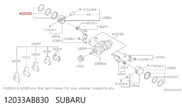 Juego de aros de pistón para motor, sobremedida (+0,25 mm) 12033AB830 Subaru