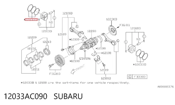 Juego de anillos de pistón, motor, STD 12033AC090 Subaru