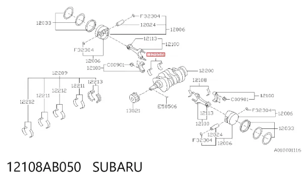 Juego de cojinetes de biela, cota de reparación (+0,25 mm) 12108AB050 Subaru