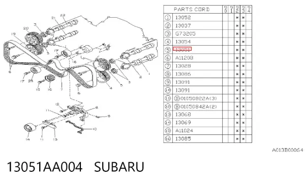 Rueda dentada del árbol de levas de admisión izquierda 13051AA004 Subaru