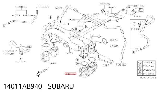 Colector de admisión inferior 14011AB940 Subaru