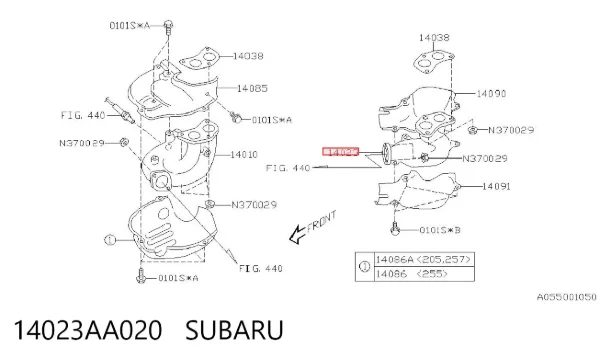 Colector de escape izquierdo 14023AA020 Subaru