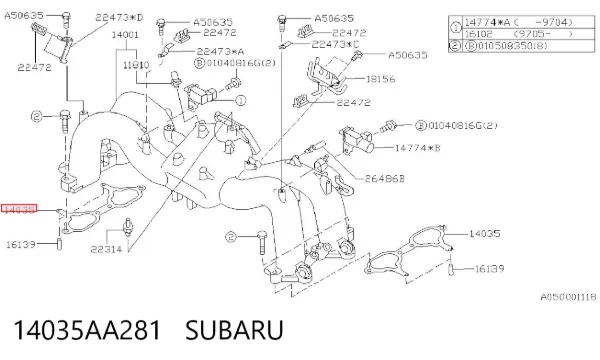 Junta de colector de admisión 14035AA281 Subaru