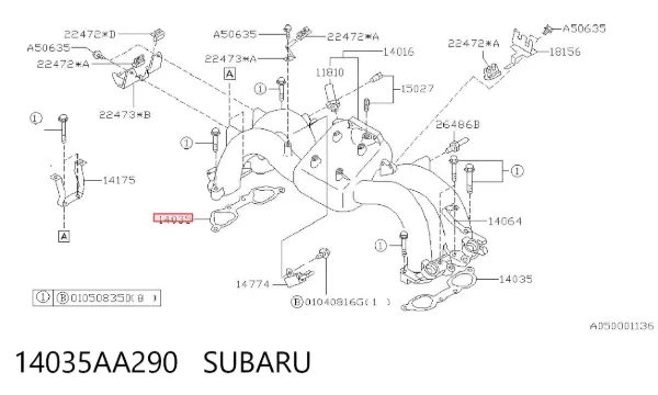 Junta de colector de admisión 14035AA290 Subaru