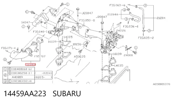 Conducto de aire, salida del filtro de aire 14459AA223 Subaru