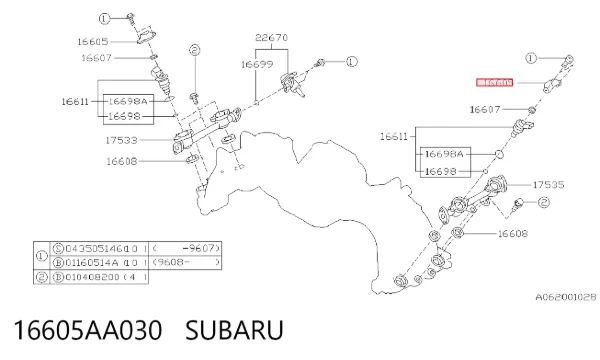 Soporte del inyector 16605AA030 Subaru