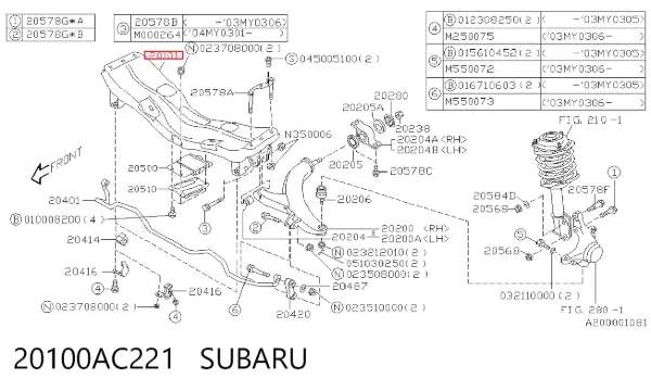 Puente delantero 20100AC221 Subaru