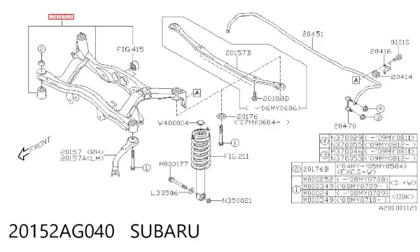 Puente trasero 20152AG040 Subaru