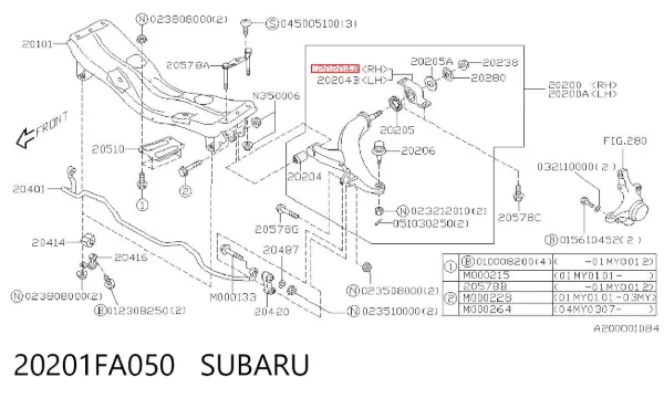 Silentblock del brazo de suspensión 20201FA050 Subaru