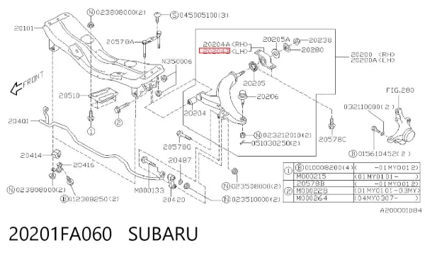 Silentblock del brazo de suspensión 20201FA060 Subaru