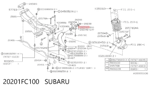 Silentblock del brazo de suspensión 20201FC100 Subaru