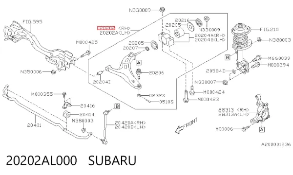 Brazo inferior derecho de la suspensión delantera 20202AL000 Subaru