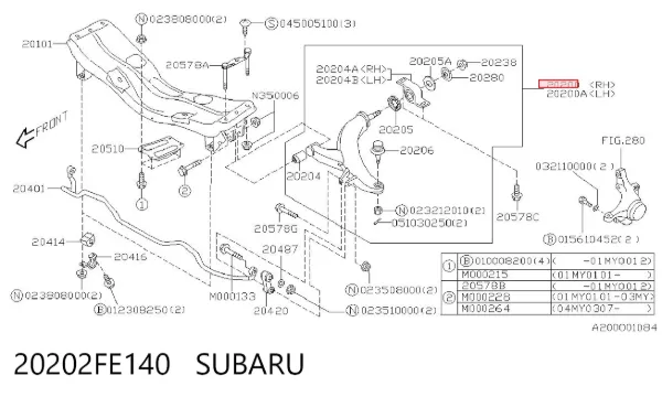 Silentblock del brazo de suspensión 20202FE140 Subaru