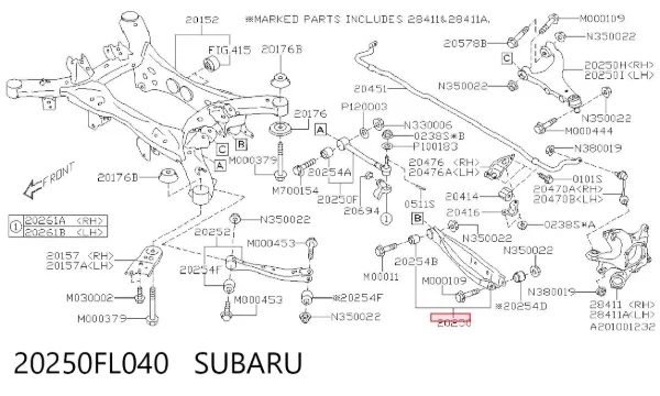 Silentblock del brazo superior de suspensión trasera 20250FL040 Subaru