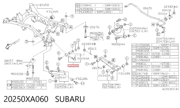 Brazo transversal de suspensión trasera 20250XA060 Subaru