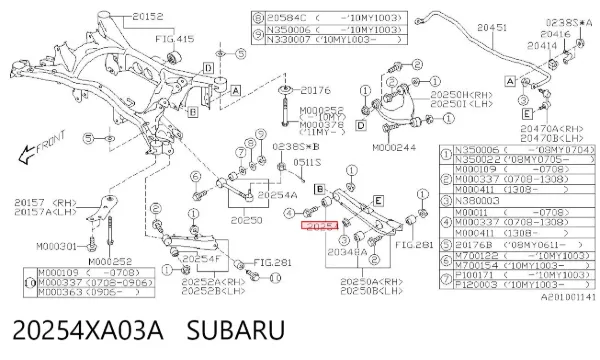 Buje del brazo inferior trasero 20254XA03A Subaru