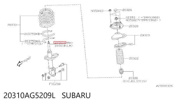 Amortiguador delantero derecho 20310AG5209L Subaru