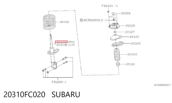 Amortiguador delantero derecho 20310FC020 Subaru