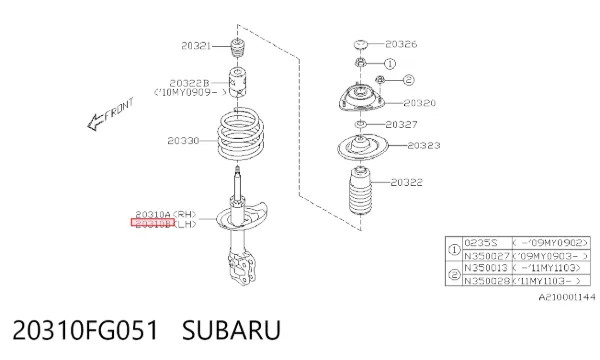 Amortiguador delantero izquierdo 20310FG051 Subaru