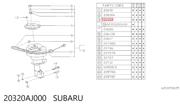 Soporte del amortiguador delantero 20320AJ000 Subaru